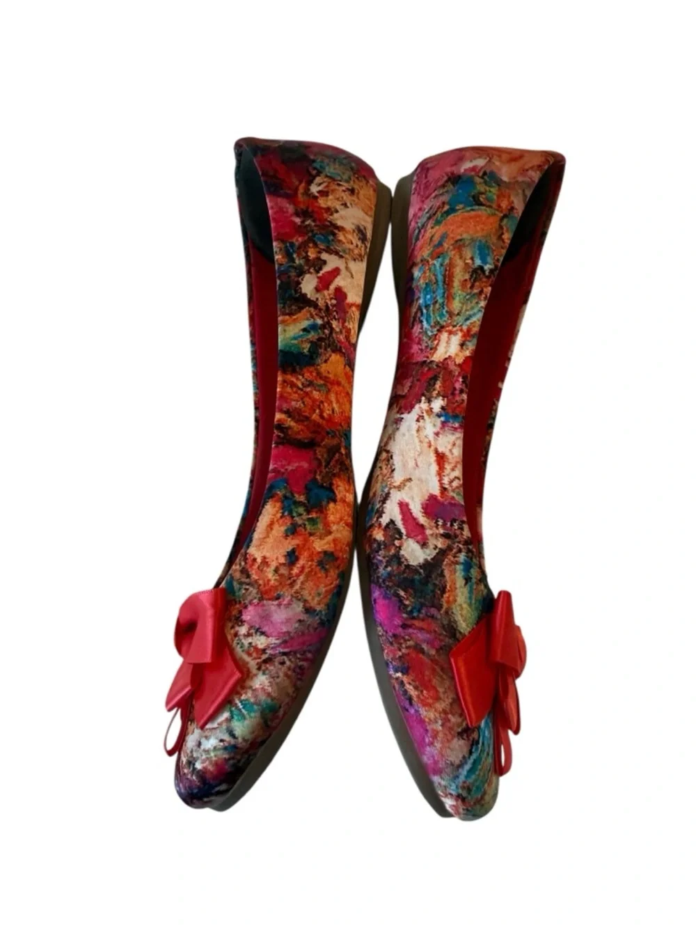 Fergalicious Adele Floral Ballet Flats Velvet Multicolor Red Bow Slip On Shoes